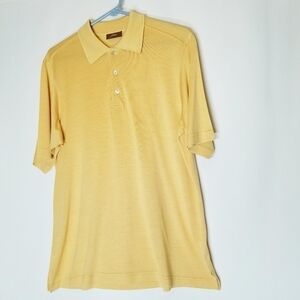 Finn mens 100% silk Medium pullover yellow Henley‎ polo top has pilling or pulls